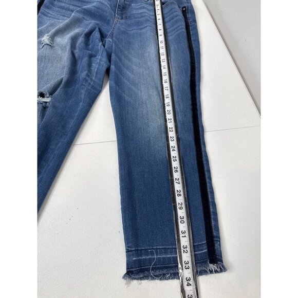 ANA Skinny Ripped Cropped Jeans Womens 18 Blue Side Stripe Raw Hem Denim - Picture 7 of 10